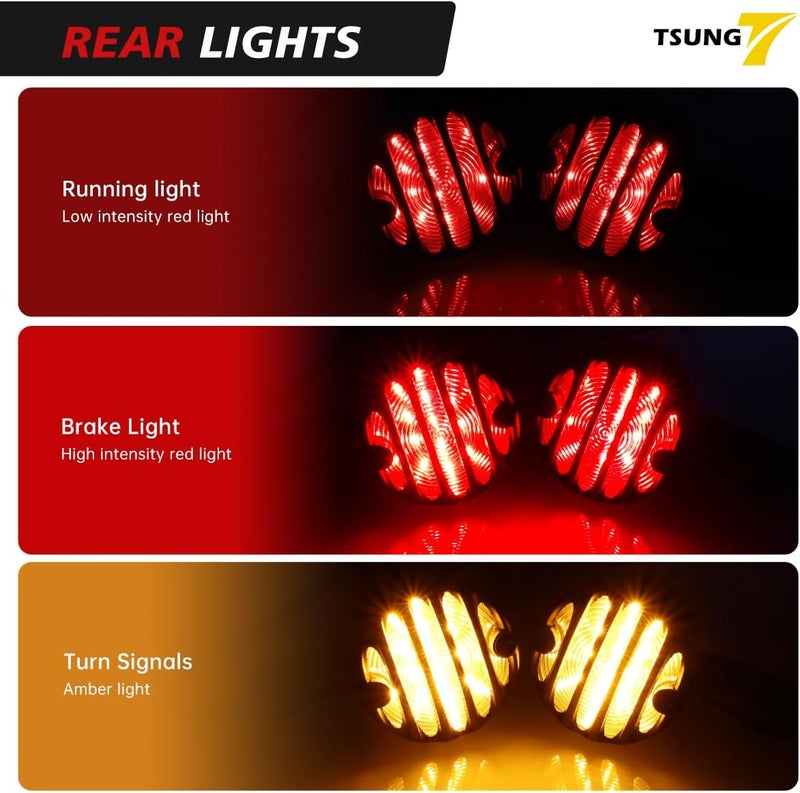TSUNG Universal Grille Motorcycle LED Turn Signals Lights Front Rear Blinkers Tail Lights for Cruiser Chopper Bobber Cafe Racer Street Bike (Black-4PCS) - Image 3